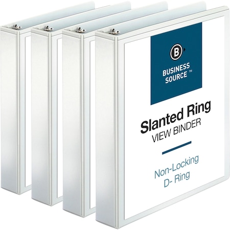 Business Source 1.5" View Binder, 375 Sheet Capacity, D-Ring, White, PK4 BSN28441BD